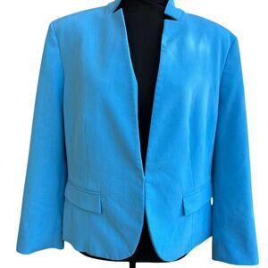 Nine West Blue Blazer Hook Closure Notched Lapel Lined Size 12 Office Preppy